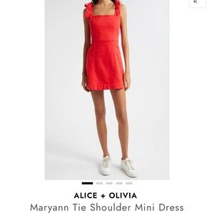 Alice + Olivia jeans Maryann Tie Shoulder Mini Dress bright Ruby size 10 nwt